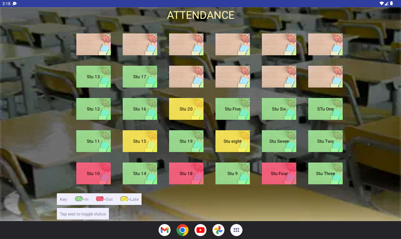 row column seaating chart on Android sample